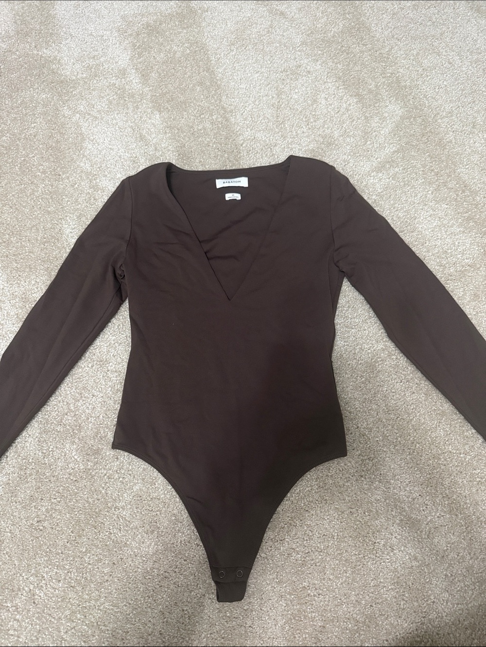 Aritzia Babaton Brown Deep V Long Sleeve Bodysuit
